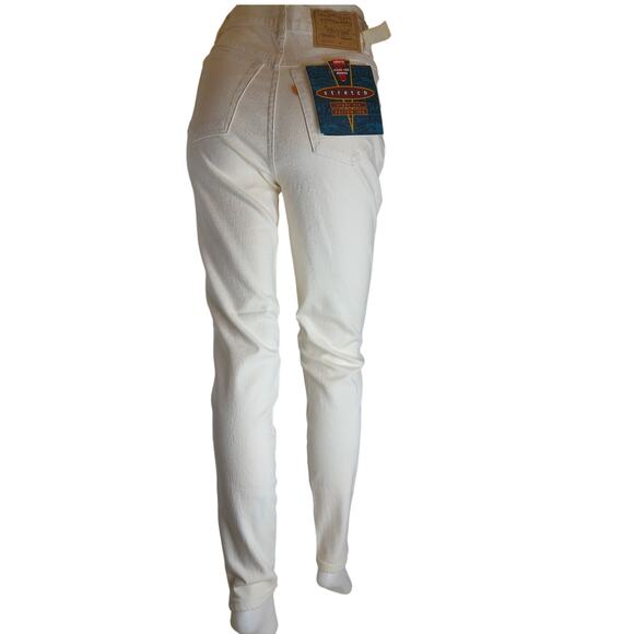 Vintage Levi's 521 White Stretch Tight Fit Narrow Leg Jeans Size 7 New - Picture 1 of 16
